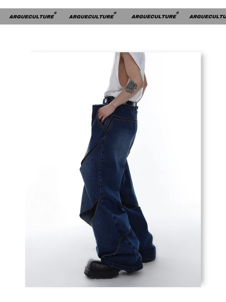 Retro Ripped Distressed Double - Layered Spilt Wide - Leg Denim Jeans - ArguE CulturE