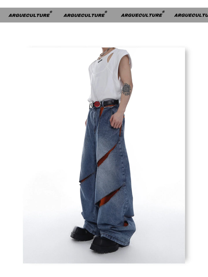 Retro Ripped Distressed Double - Layered Spilt Wide - Leg Denim Jeans - ArguE CulturE