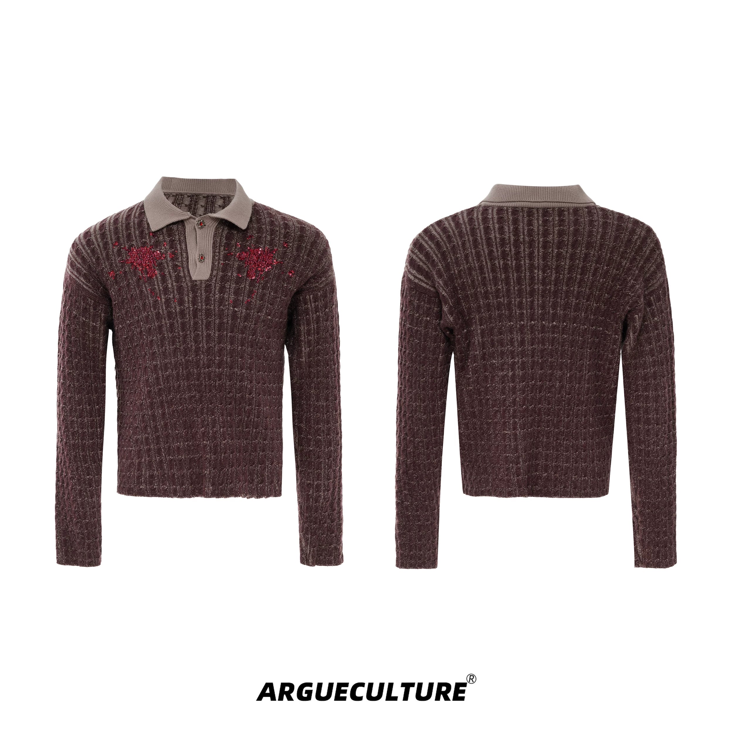 retro-sequin-lapel-knit-sweater-diamond-button-top-brown