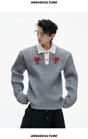 desc::retro-sequin-lapel-knit-sweater-diamond-button-top-detail-img-11