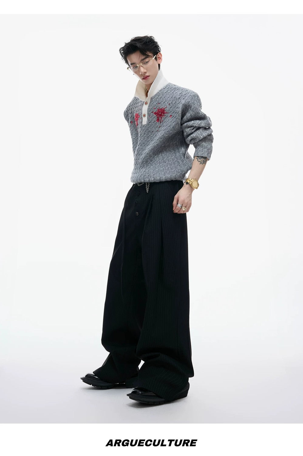 desc::retro-sequin-lapel-knit-sweater-diamond-button-top-detail-img-13