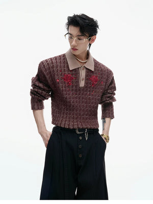 desc::retro-sequin-lapel-knit-sweater-diamond-button-top-detail-img-4