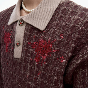 Close-up of luxury diamond buttons on a vintage style knit sweater