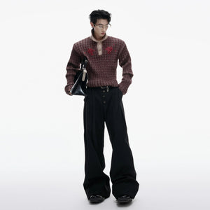 Model wearing retro sequin knit sweater in a streetwear setting