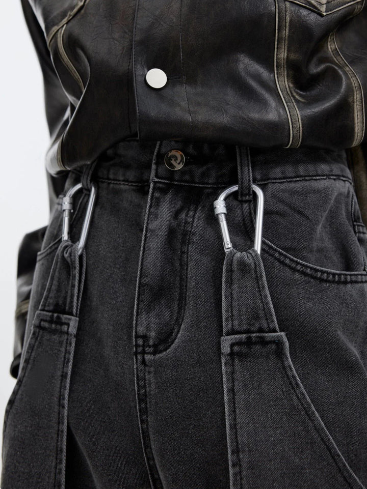 Retro Washed Denim Jeans with Multi Flap Pockets and Deconstructed - ArguE CulturE