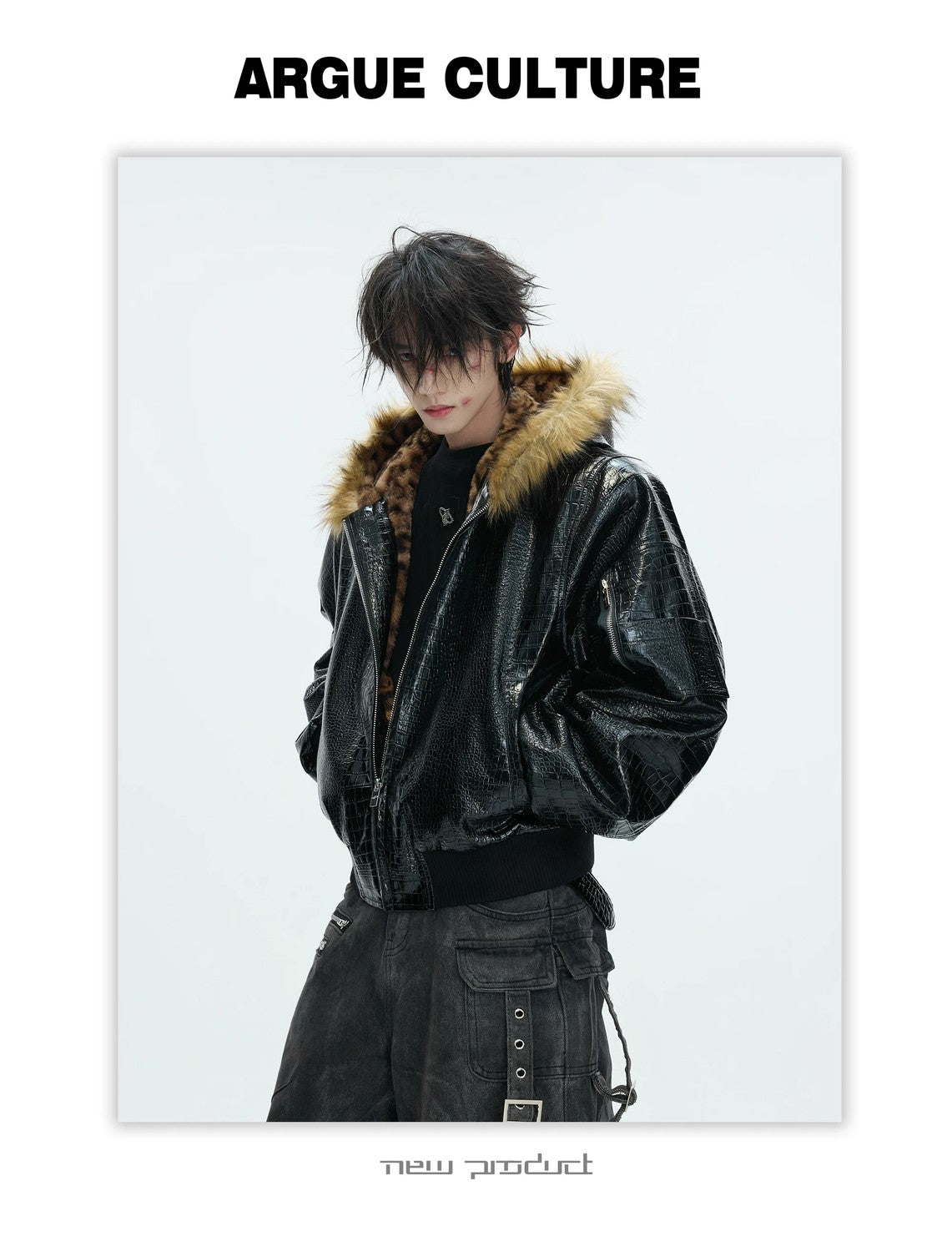 desc::reversible-croc-leather-leopard-faux-fur-bomber-jacket-detail-img-2