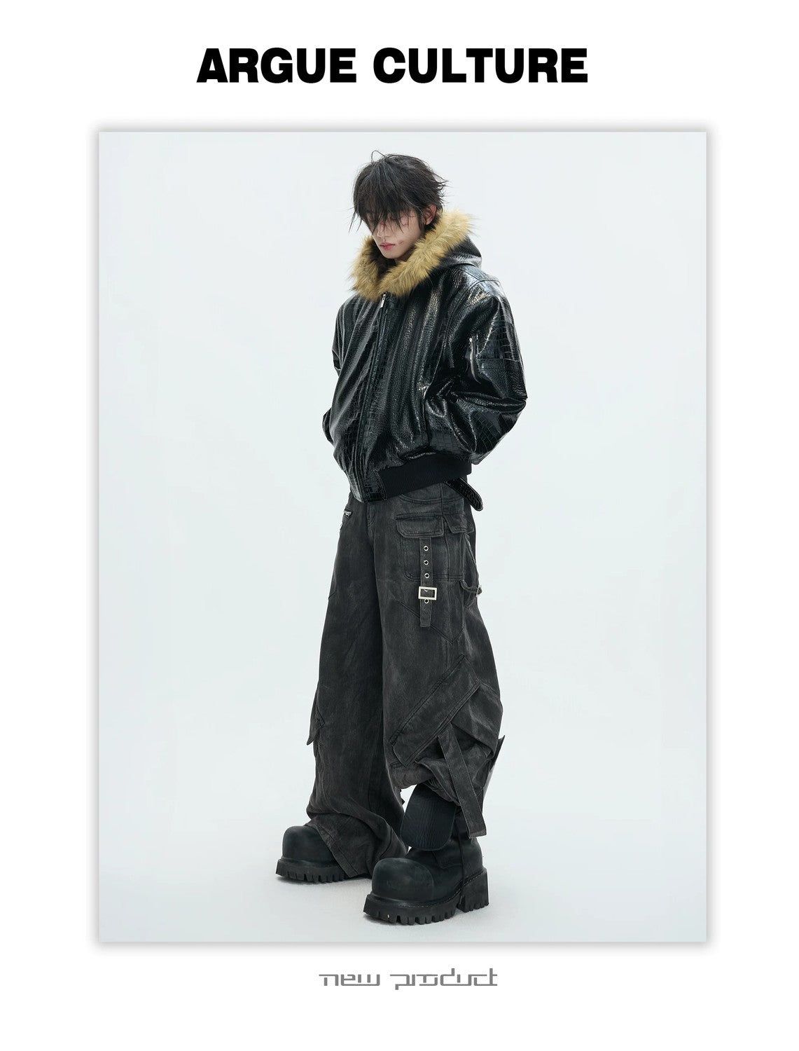 desc::reversible-croc-leather-leopard-faux-fur-bomber-jacket-detail-img-4