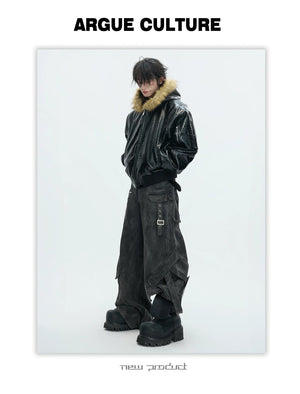 desc::reversible-croc-leather-leopard-faux-fur-bomber-jacket-detail-img-4