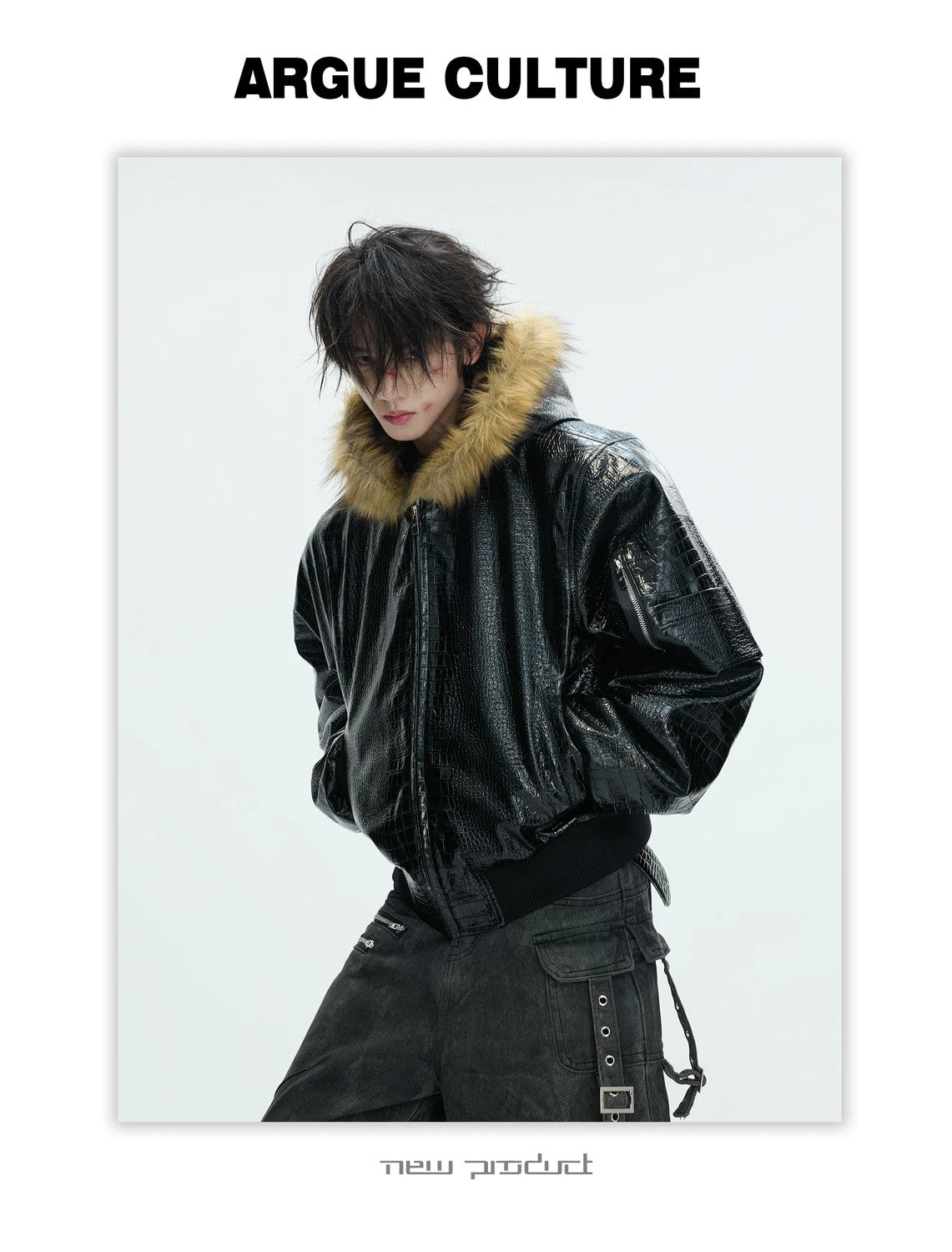 desc::reversible-croc-leather-leopard-faux-fur-bomber-jacket-detail-img-5