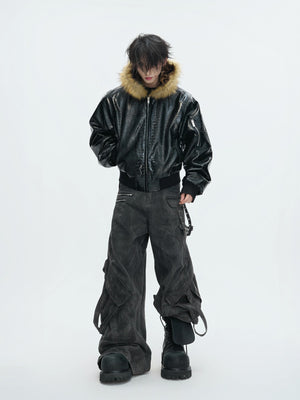 Detailed shot of the custom matte metal zipper and stand collar