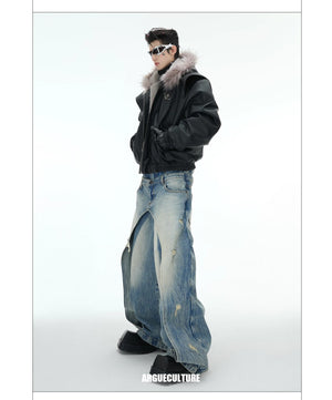 desc::reversible-fur-collar-pu-moto-jacket-thickened-parka-detail-img-10