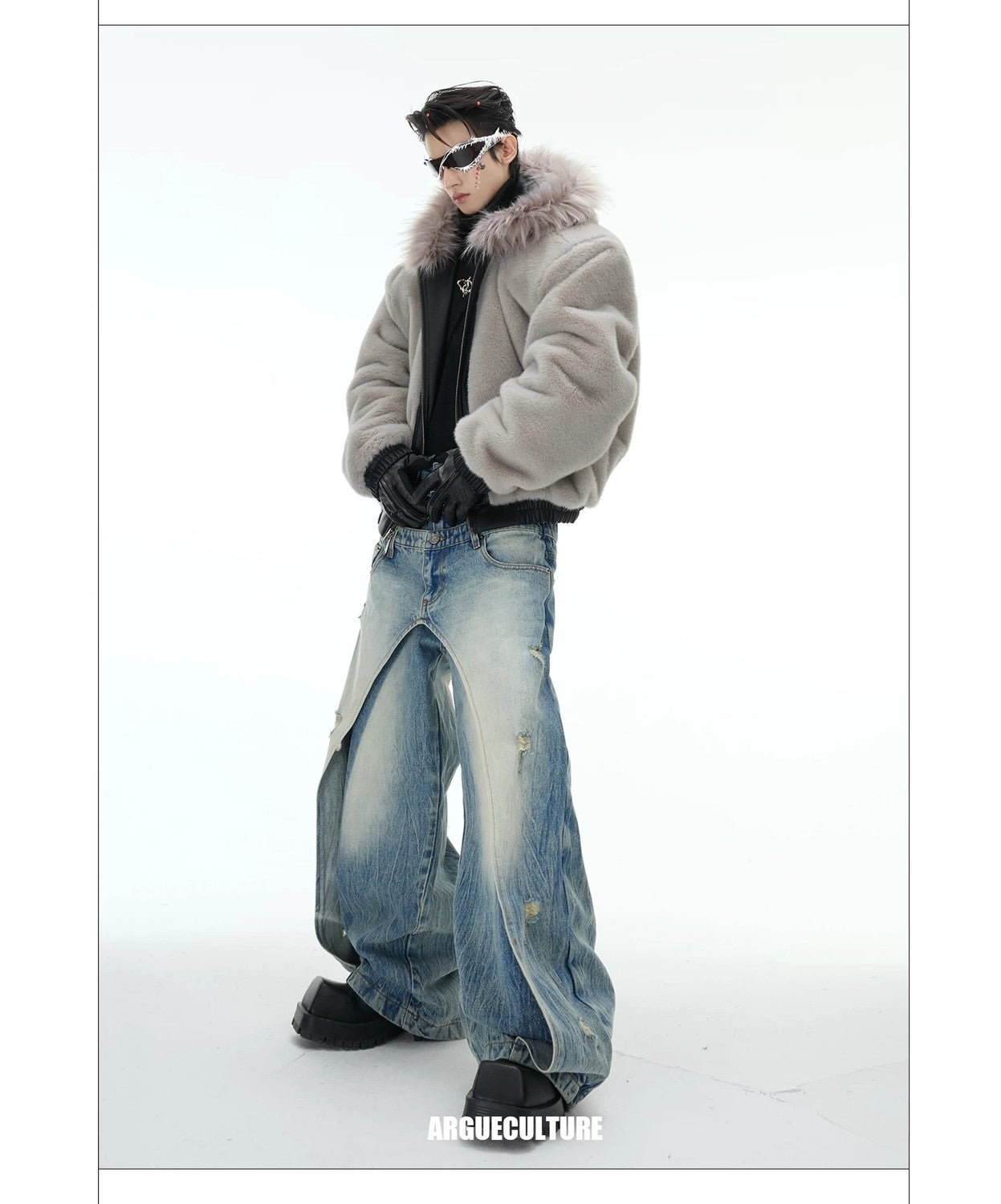 desc::reversible-fur-collar-pu-moto-jacket-thickened-parka-detail-img-15