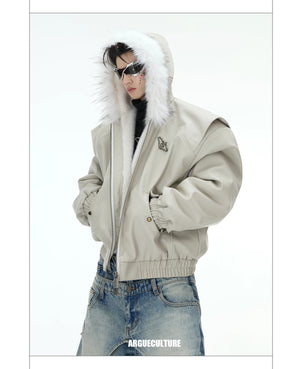 desc::reversible-fur-collar-pu-moto-jacket-thickened-parka-detail-img-17