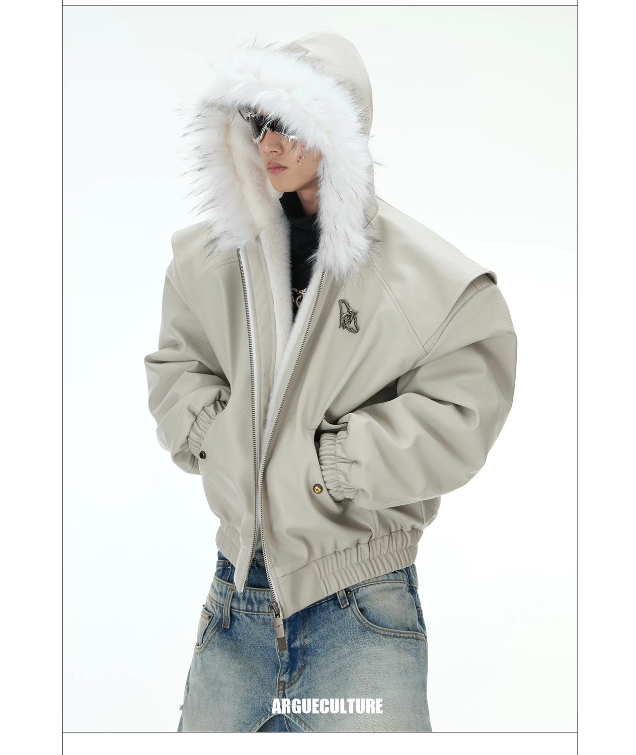 desc::reversible-fur-collar-pu-moto-jacket-thickened-parka-detail-img-19