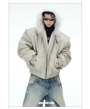 desc::reversible-fur-collar-pu-moto-jacket-thickened-parka-detail-img-22