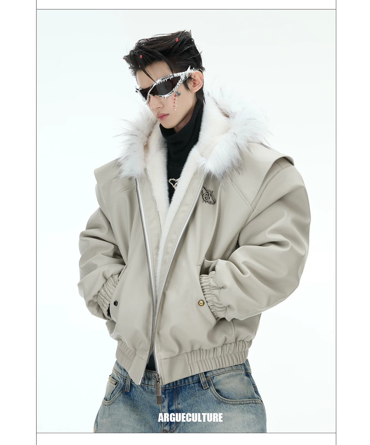 desc::reversible-fur-collar-pu-moto-jacket-thickened-parka-detail-img-26
