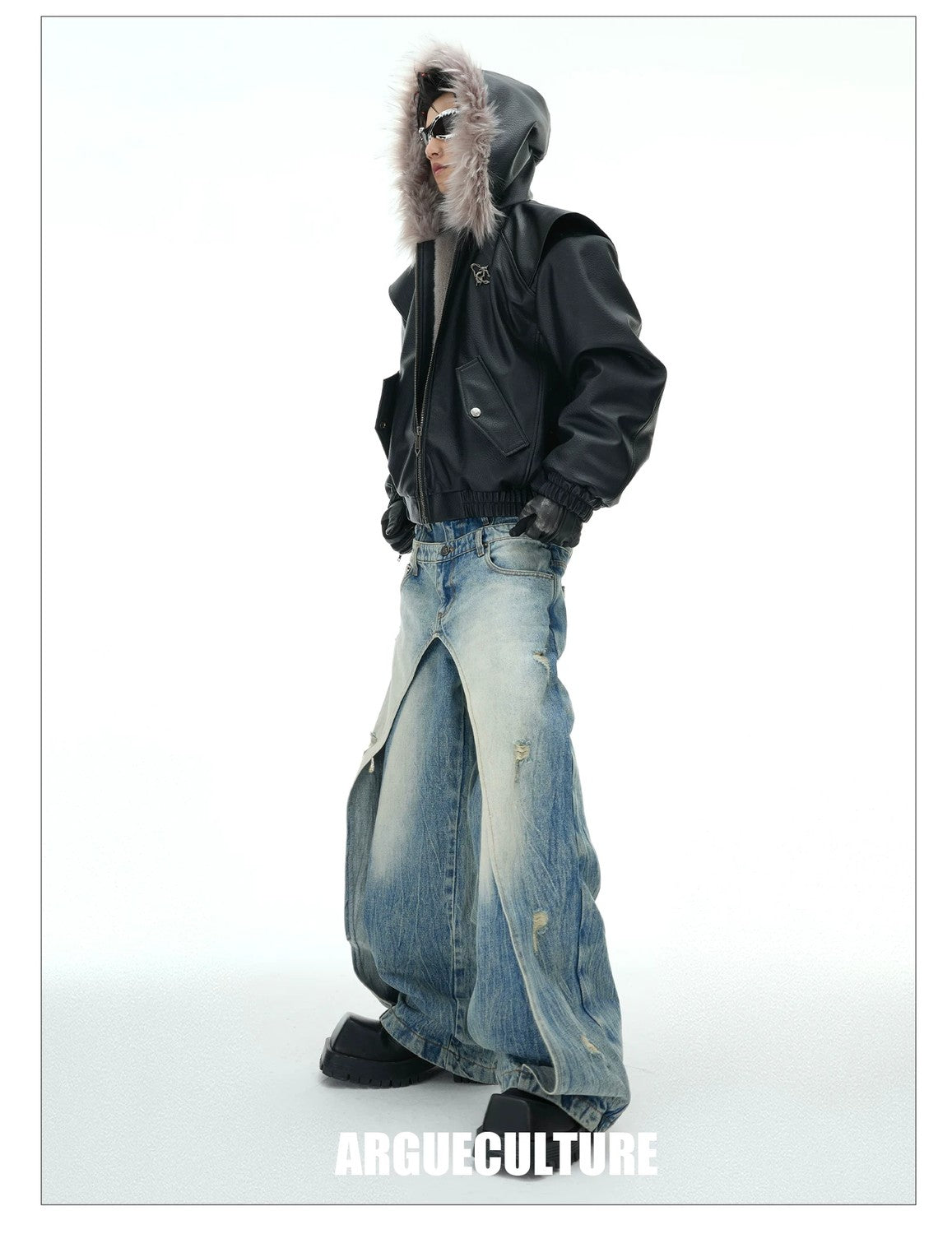 desc::reversible-fur-collar-pu-moto-jacket-thickened-parka-detail-img-5