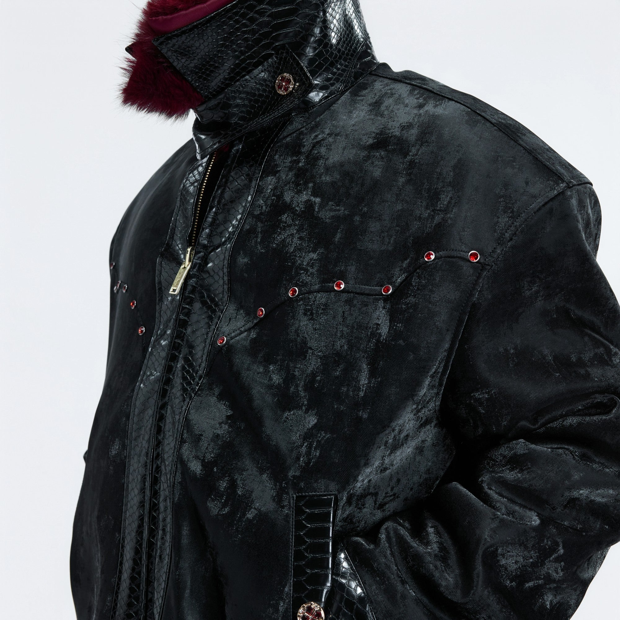 Back view of the loose fit faux mink streetwear jacket.
