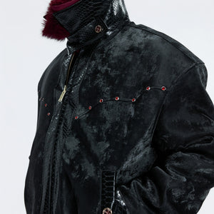 Back view of the loose fit faux mink streetwear jacket.