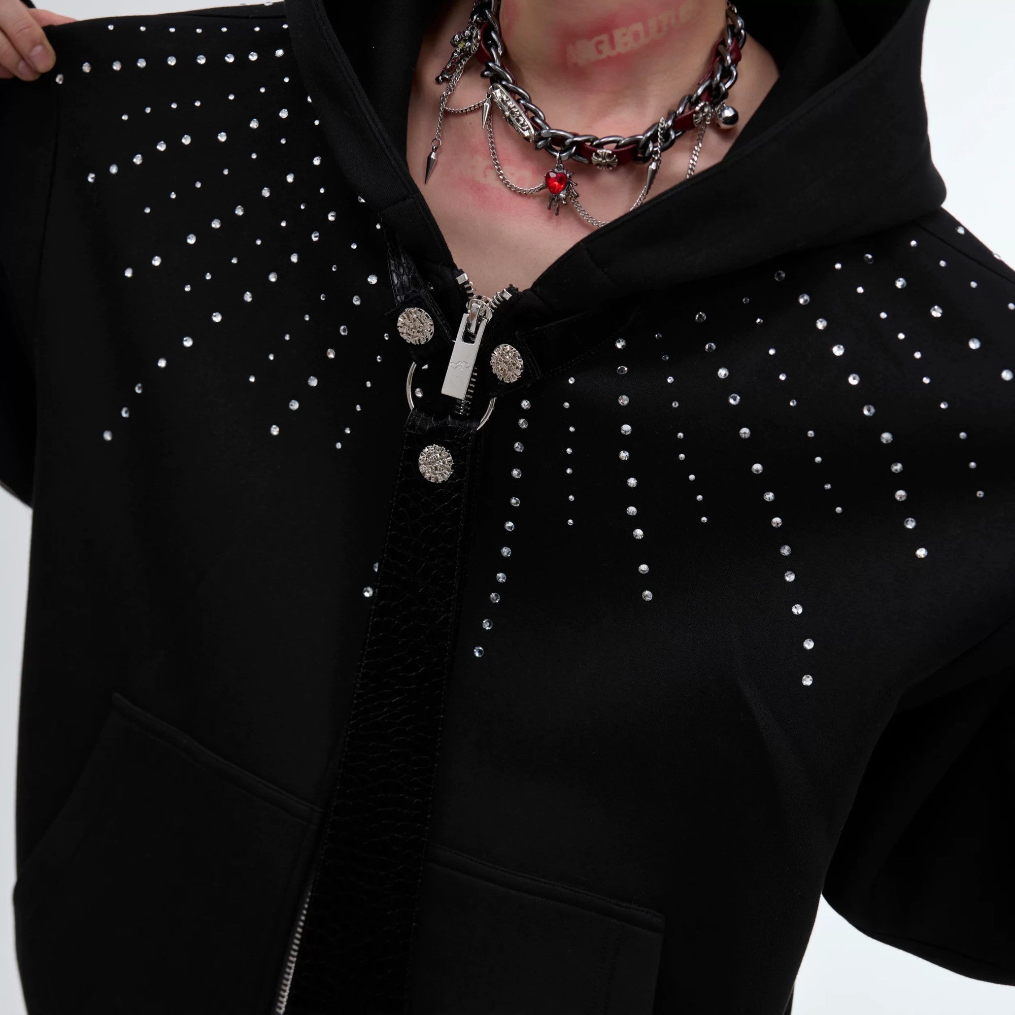 Detailed shot of the subtle rhinestone shimmer on the fabric