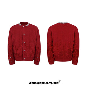 Rhinestone Distressed Knit Cardigan in Four Colors - Red Jacket