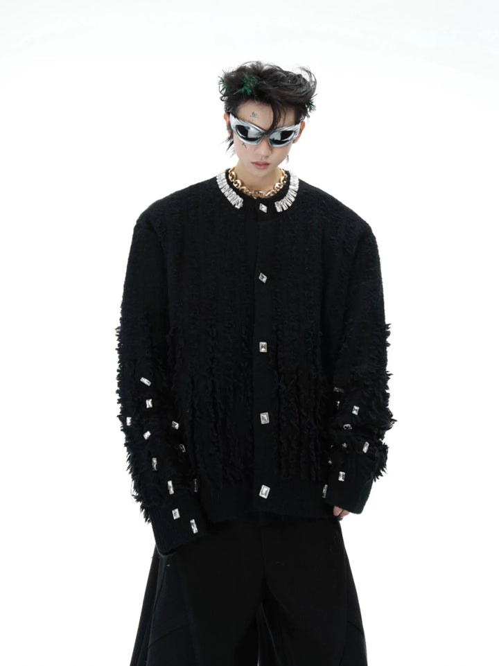 Rhinestone Distressed Knit Cardigan in Four Colors - main image 1