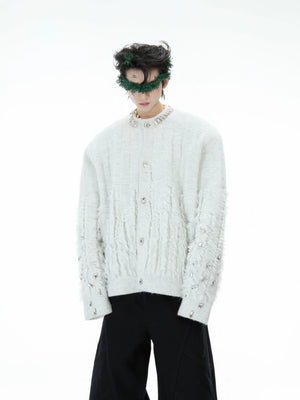 Rhinestone Distressed Knit Cardigan in Four Colors - main image 3