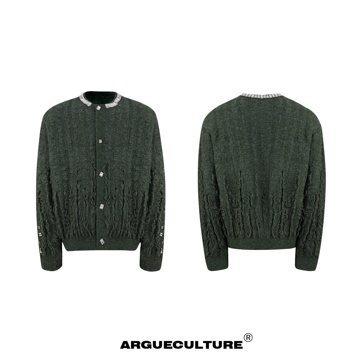 Rhinestone Distressed Knit Cardigan in Four Colors - Green Jacket