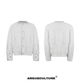 Rhinestone Distressed Knit Cardigan in Four Colors - White Jacket
