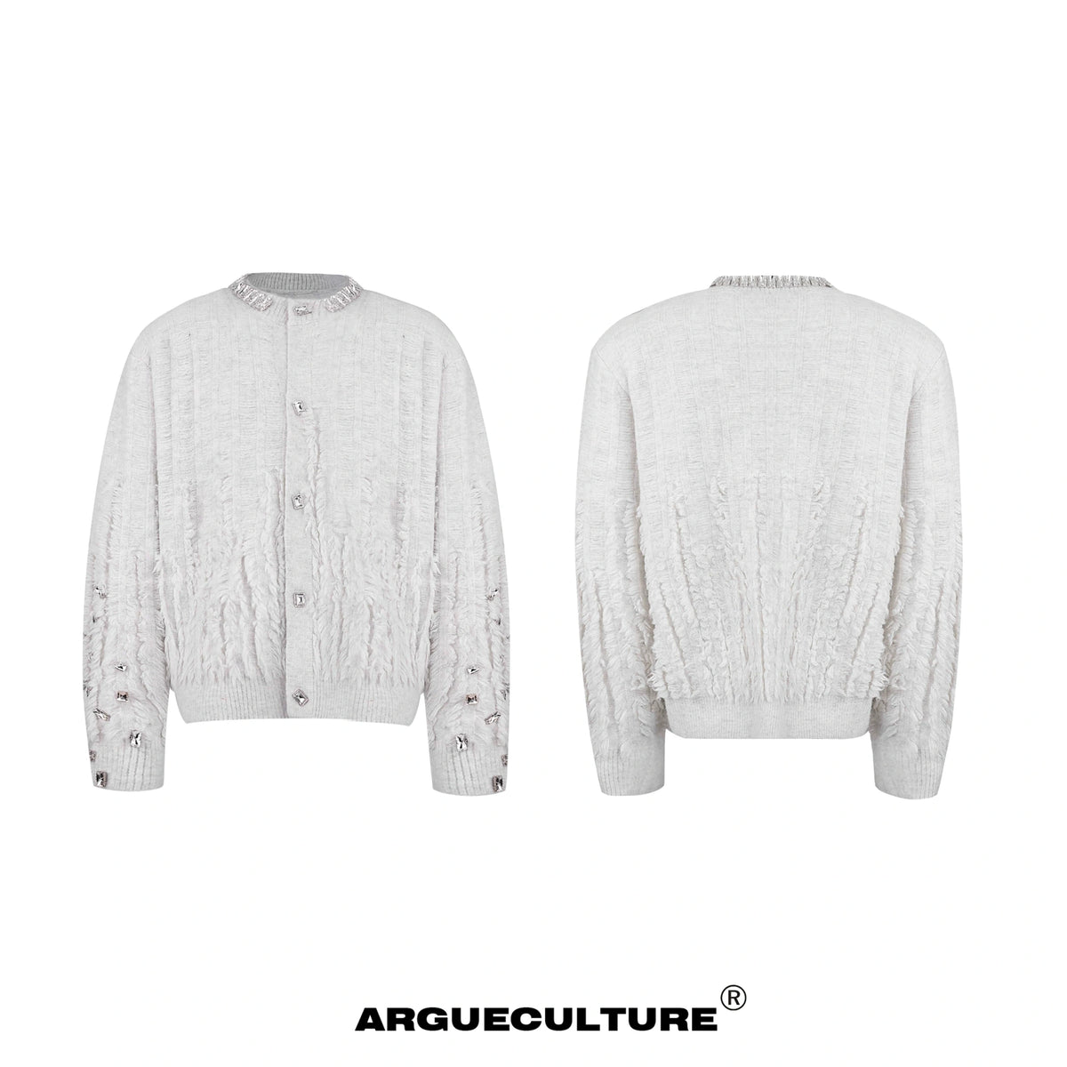 Rhinestone Distressed Knit Cardigan in Four Colors - White Jacket