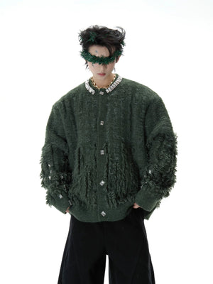 Rhinestone Distressed Knit Cardigan in Four Colors - main image 4