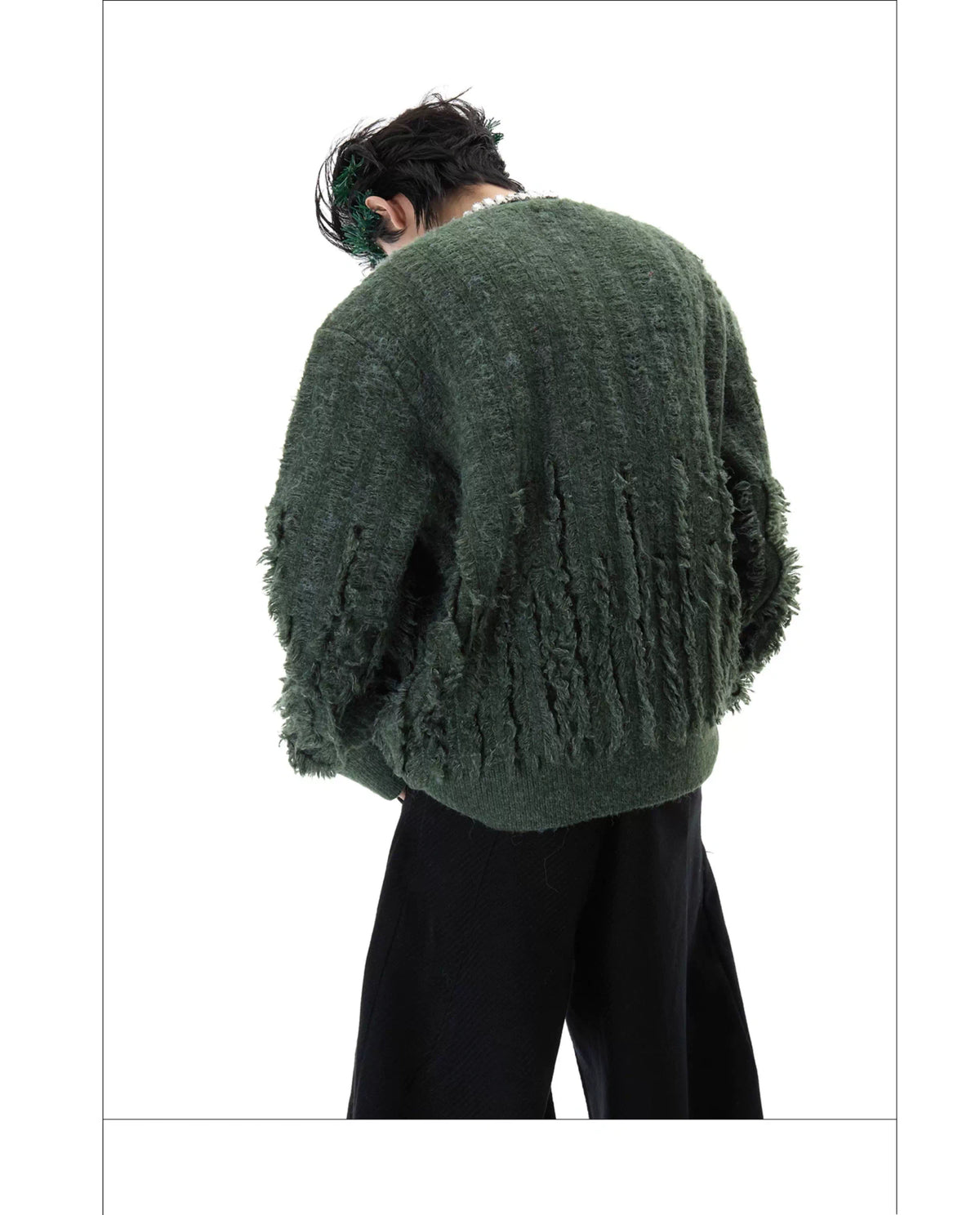 Rhinestone Distressed Knit Cardigan in Four Colors - detail image 7