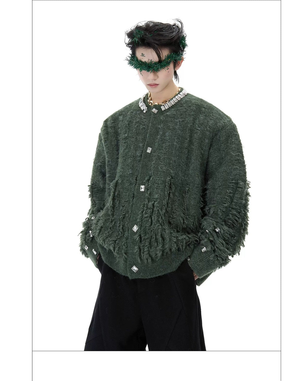 desc::rhinestone-embellished-oversized-knit-cardigan-with-fringe-detail-img-4