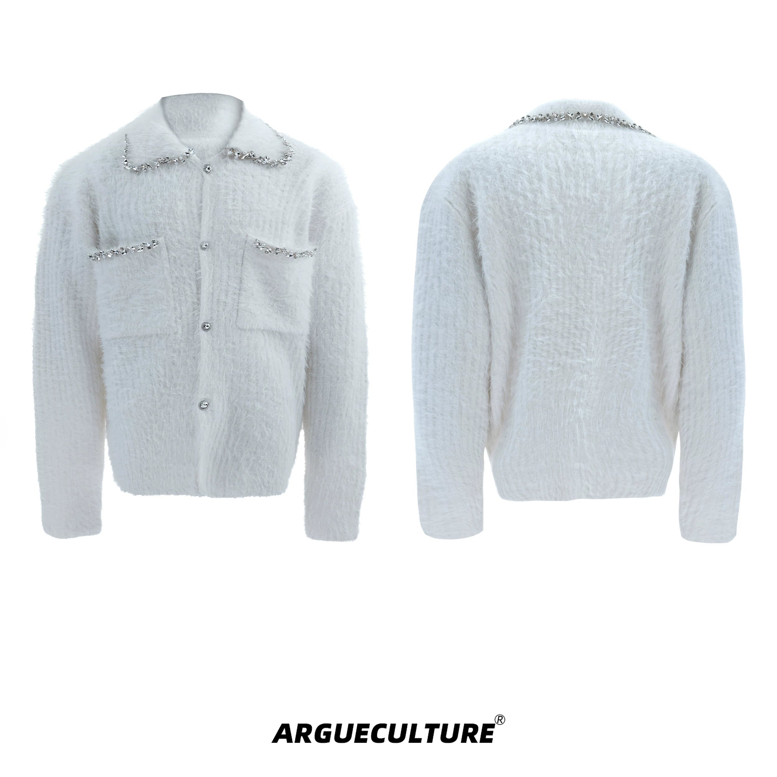 rhinestone-faux-mink-spliced-lazy-cardigan-for-men-black