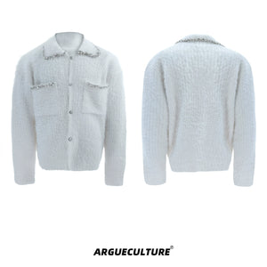 rhinestone-faux-mink-spliced-lazy-cardigan-for-men-black