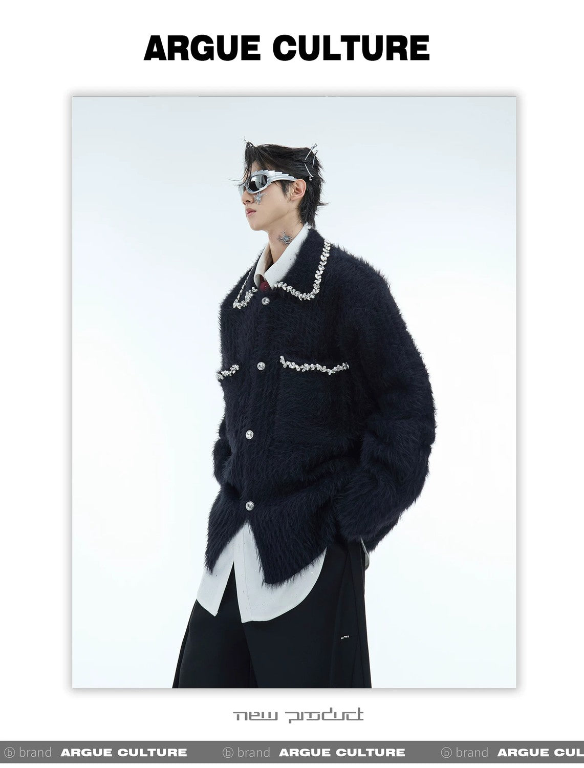 desc::rhinestone-faux-mink-spliced-lazy-cardigan-for-men-detail-img-4