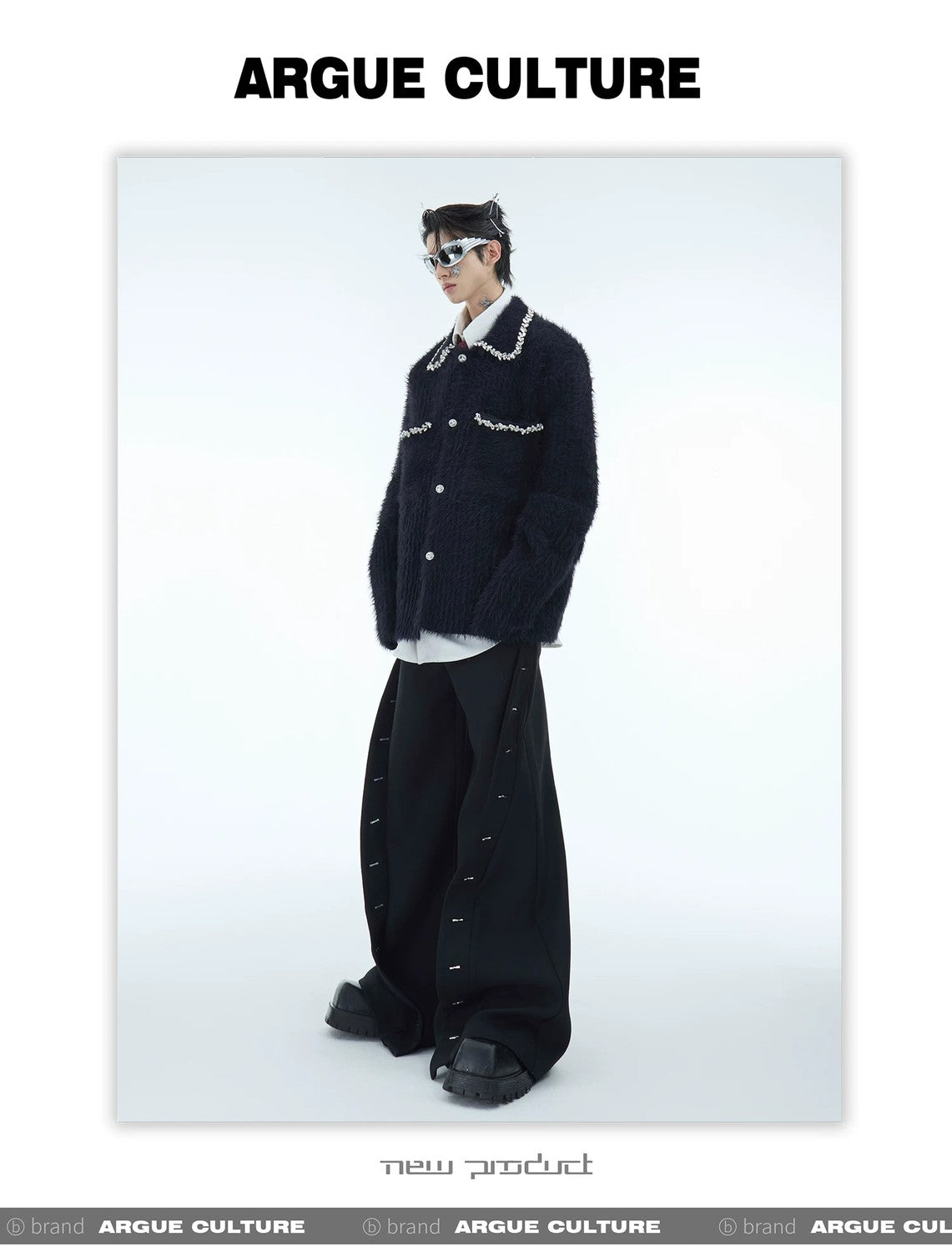 desc::rhinestone-faux-mink-spliced-lazy-cardigan-for-men-detail-img-5