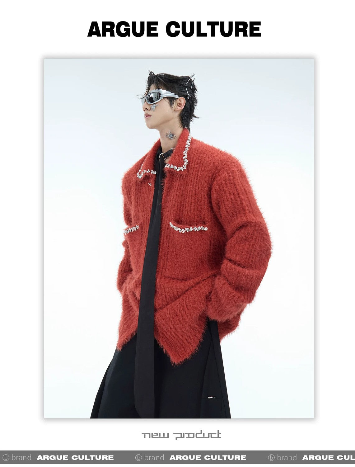 desc::rhinestone-faux-mink-spliced-lazy-cardigan-for-men-detail-img-8