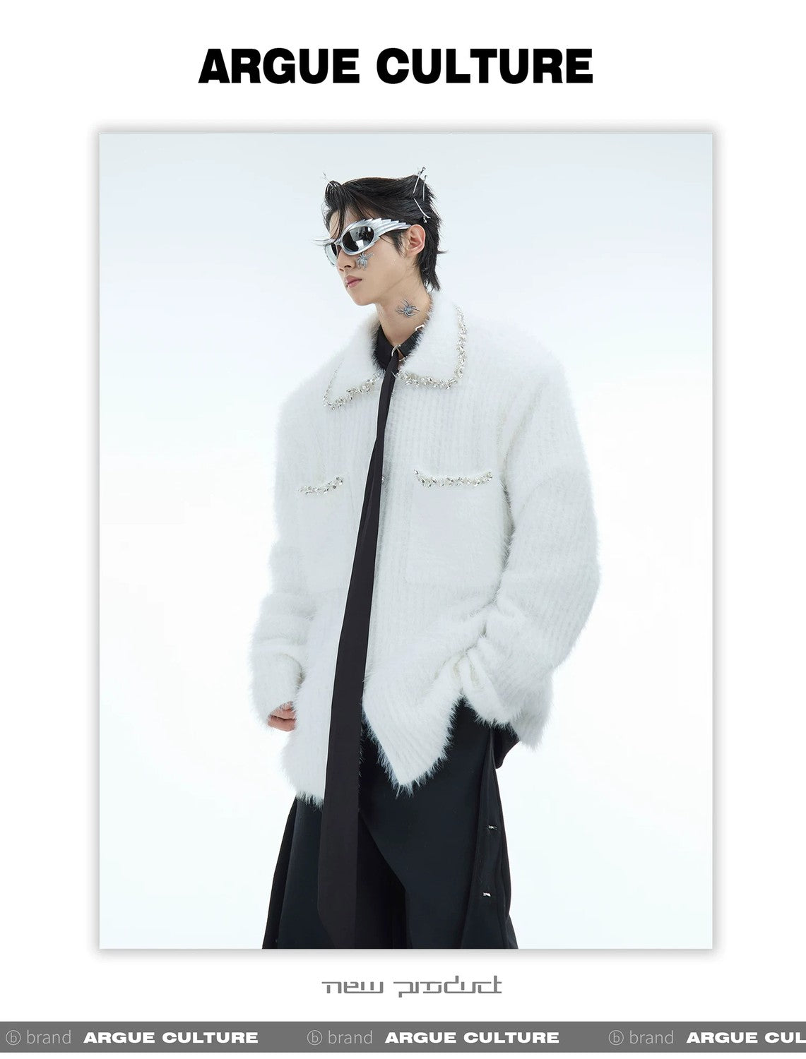 desc::rhinestone-faux-mink-spliced-lazy-cardigan-for-men-detail-img-9