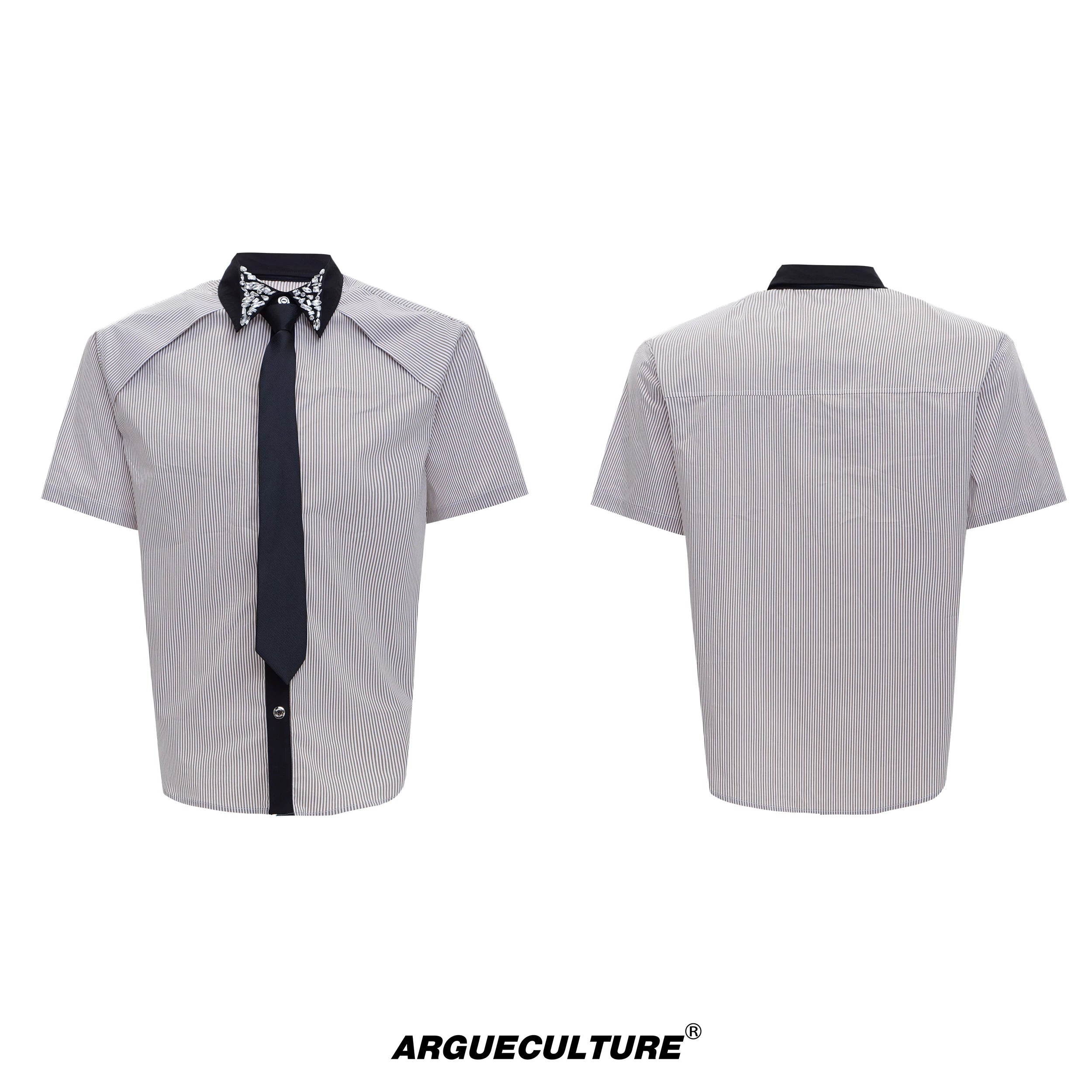 rhinestone-striped-patchwork-shirt-with-detachable-tie-blue