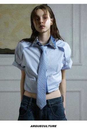 desc::rhinestone-striped-patchwork-shirt-with-detachable-tie-detail-img-11