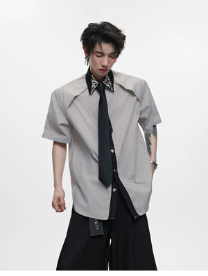 desc::rhinestone-striped-patchwork-shirt-with-detachable-tie-detail-img-3