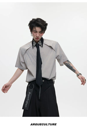 desc::rhinestone-striped-patchwork-shirt-with-detachable-tie-detail-img-8