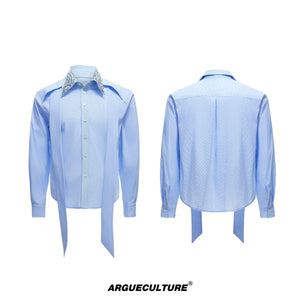 rhinestone-striped-streamer-shirt-unisex-luxury-streetwear-blue-top