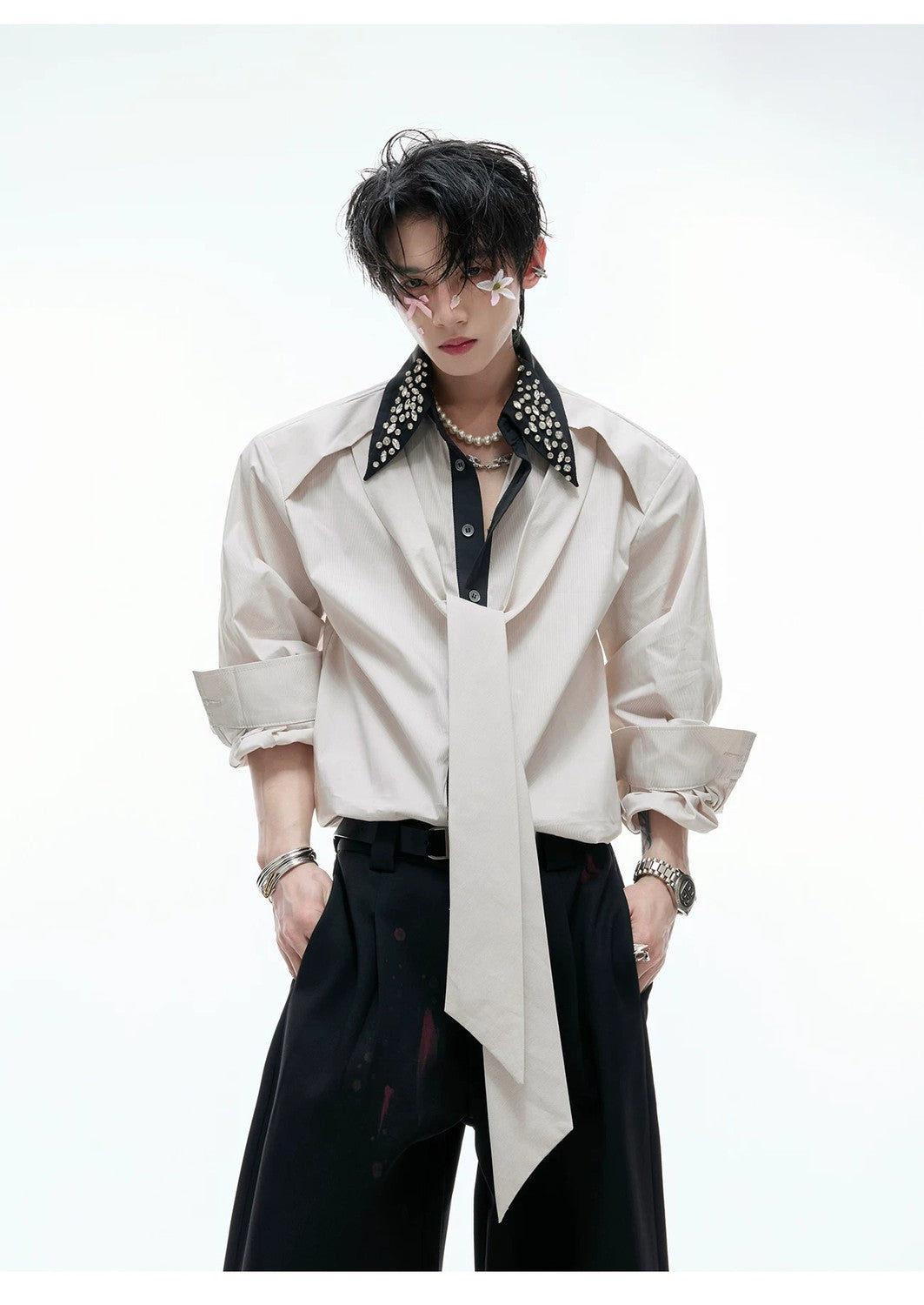 desc::rhinestone-striped-streamer-shirt-unisex-luxury-streetwear-detail-img-10