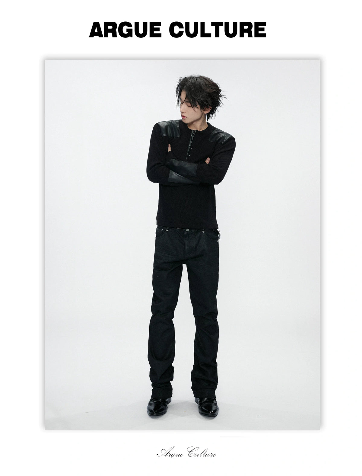 Ribbed Henley Long Sleeve Top with Leather Patches - detail image 8