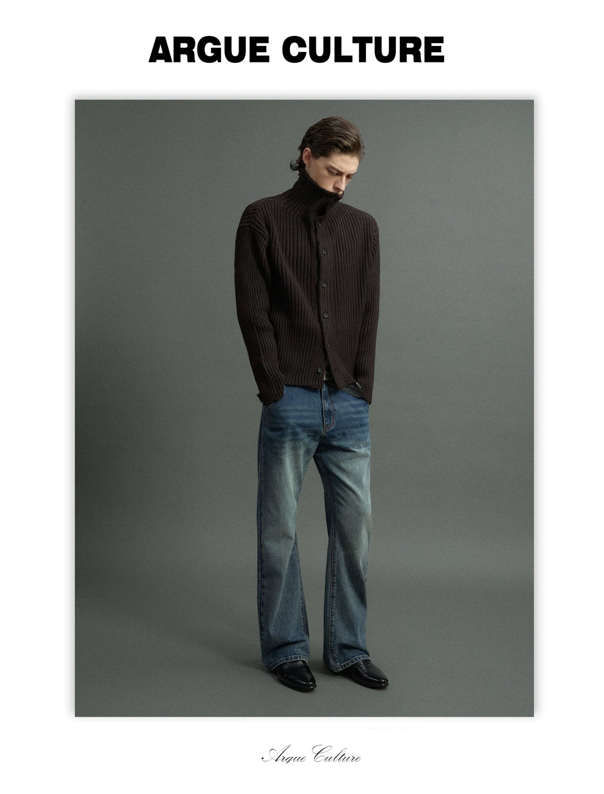 Ribbed Knit Cardigan with Stand Collar and Short Fit - detail image 7