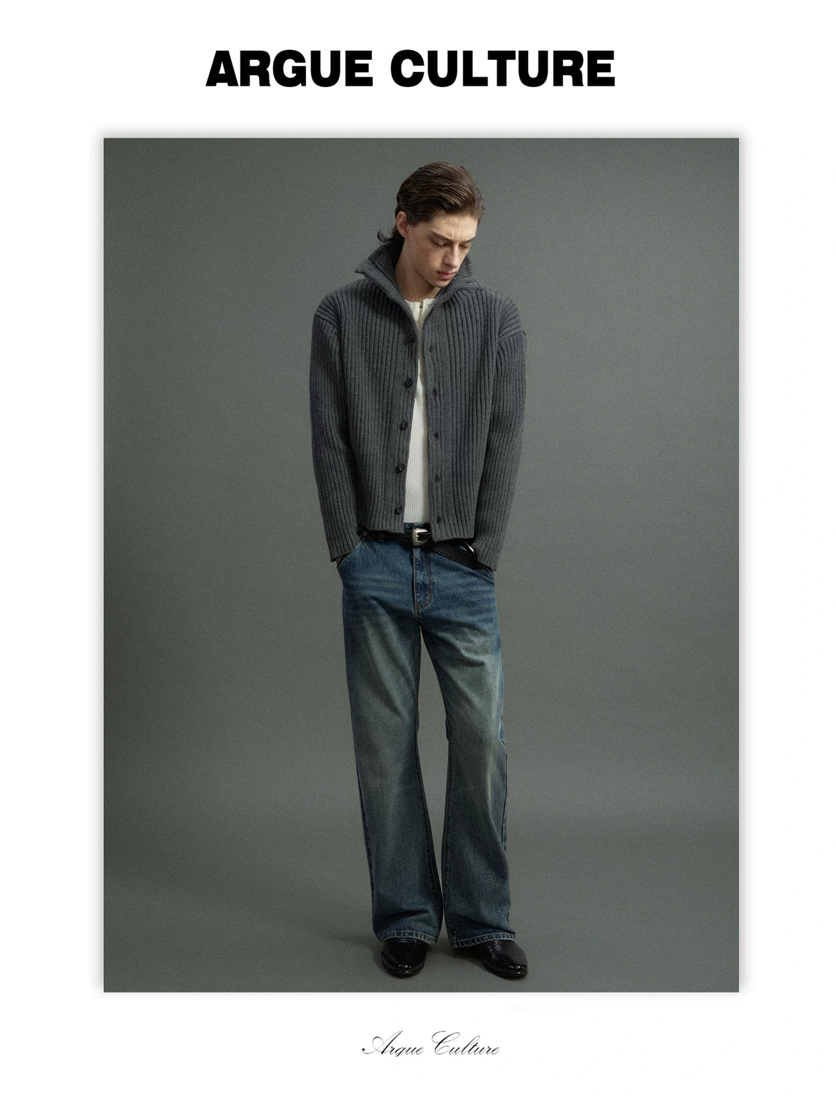 Ribbed Knit Cardigan with Stand Collar and Short Fit - detail image 2