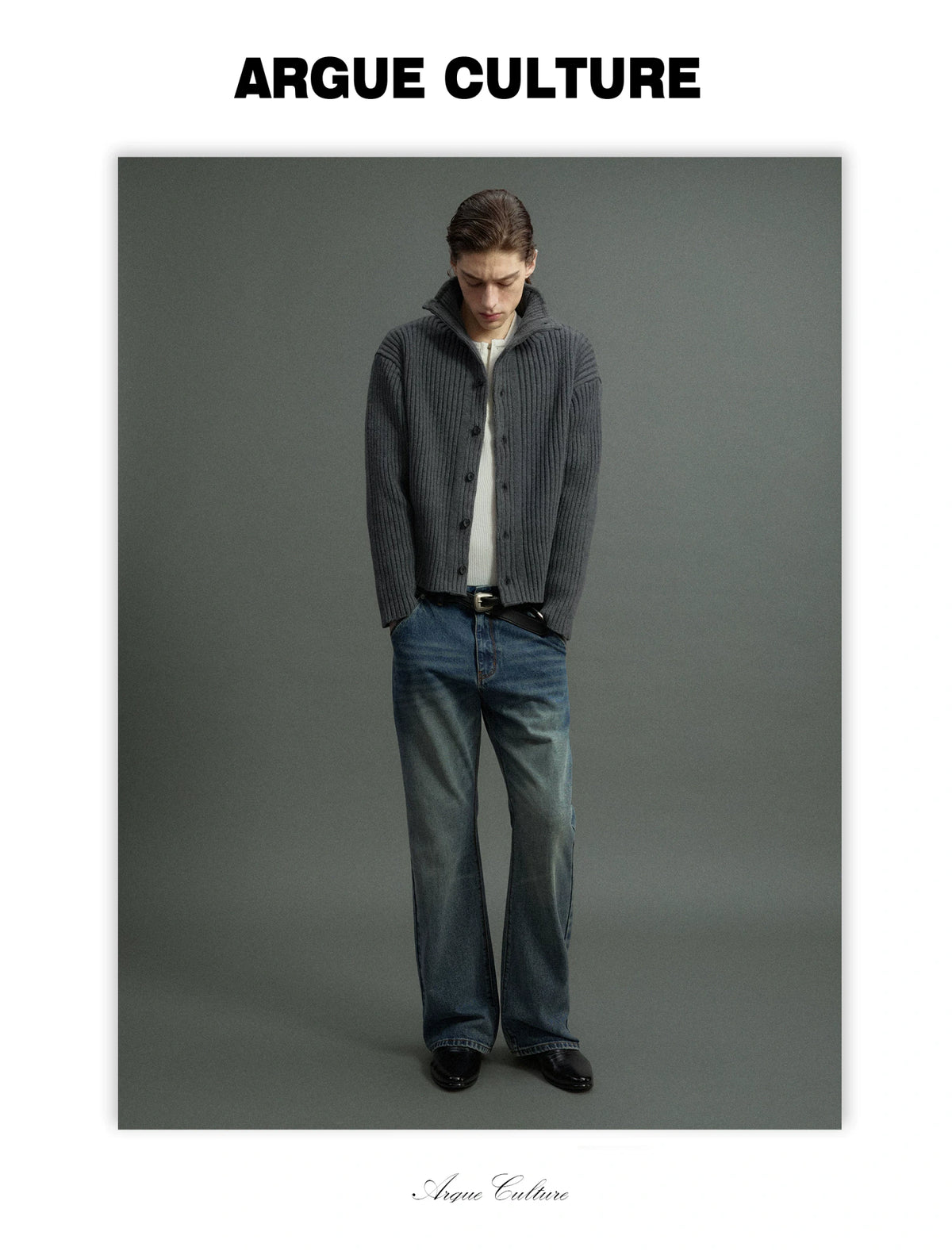 Ribbed Knit Cardigan with Stand Collar and Short Fit - detail image 9