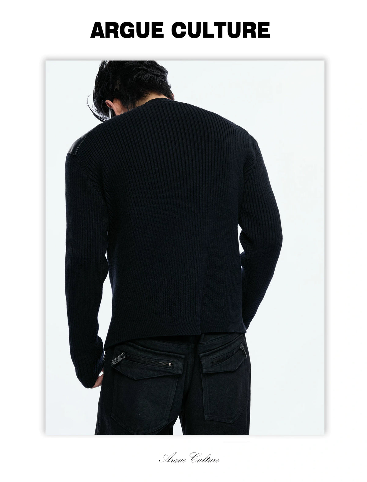 Ribbed Mock-Neck Knit Cardigan With Leather Shoulders - detail image 21
